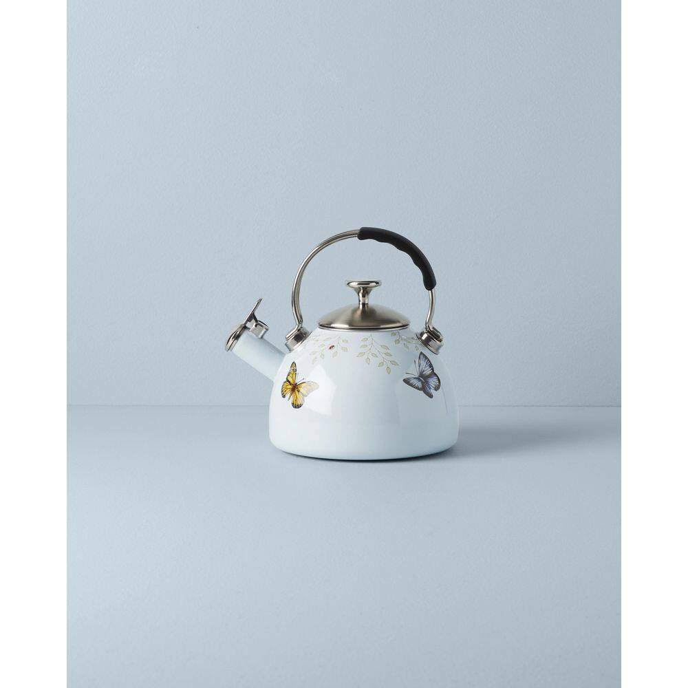 Butterfly Meadow Blue Enamel Whistling Tea Kettle