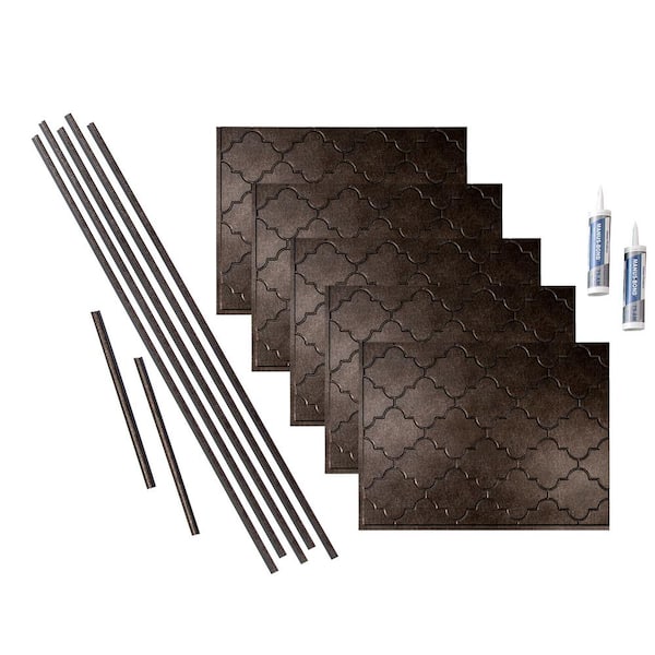 Fasade Monaco 18 in. x 24 in. Smoked Pewter Vinyl Decorative Wall Tile Backsplash 15 sq. ft. Kit