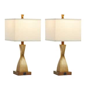 22.25 in. Spiral Antique Brass Table Lamp Set with USB port and Type C port (Set of 2)