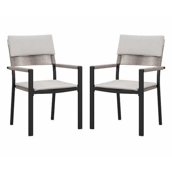AURA OUTDOOR Wicker Metal Outdoor Dining Chair with Arm All-weather Patio Dining Set, Brown, 2-pack
