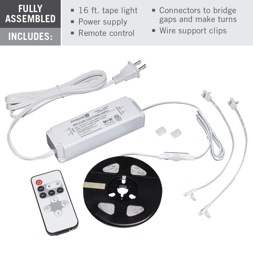 Warm White Battery Powered LED Tape Light Kit with Remote