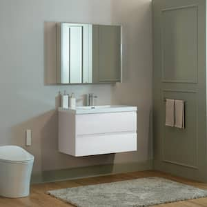 NJ 35.4 in. W x 19.6 in. D x 22.5 in. H Single Sink Floating Bath Vanity in White with White Resin Top