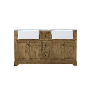 Timeless Home 60 in. W x 22 in. D x 34.75 in. H Double Bathroom Vanity Side Cabinet in Driftwood with White Marble Top
