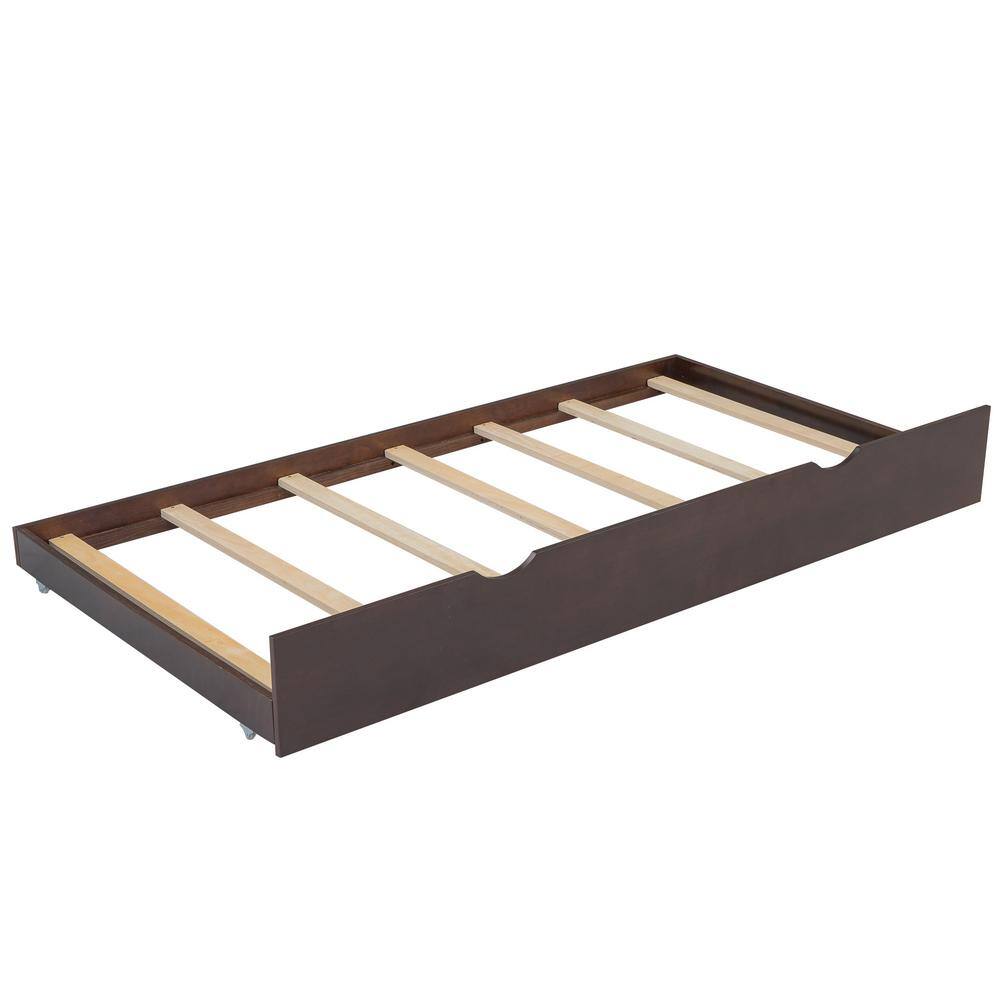 White Wood Frame Full Size Platform Bed with Twin Size Trundle and Headboard - thumbnail 7