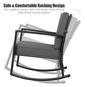 2-Pieces Patio Rattan Rocker Chair Outdoor Glider Rocking Chair Cushion Lawn Grey