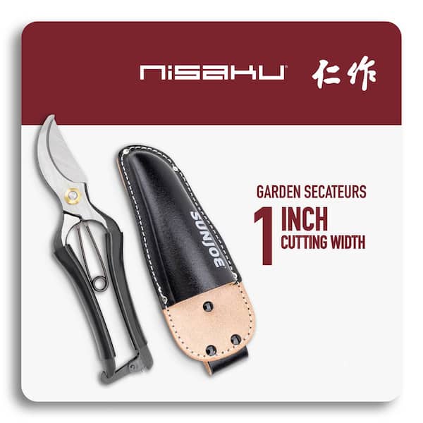 Nisaku Carbon Steel Pruner/Secateurs with Genuine Leather Holster and Non-Slip Grip