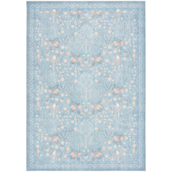 Botanical Washables Light Blue Multicolor 8 ft. x 10 ft. Botanical Contemporary Area Rug