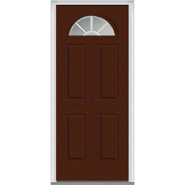 MMI Door 32 in. x 80 in. Grilles Between Glass Right-Hand Inswing 1/4-Lite Clear Painted Fiberglass Smooth Prehung Front Door