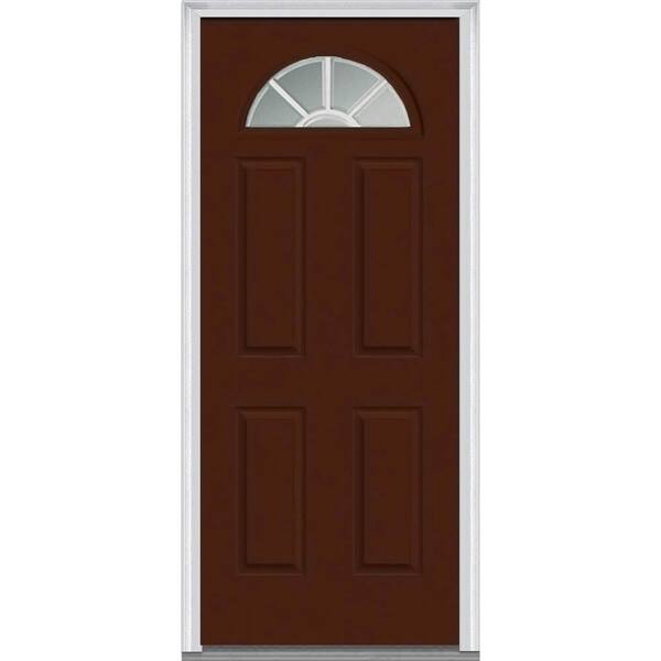 MMI Door 36 in. x 80 in. Grilles Between Glass Right-Hand Inswing 1/4-Lite Clear 4-Panel Classic Painted Steel Prehung Front Door