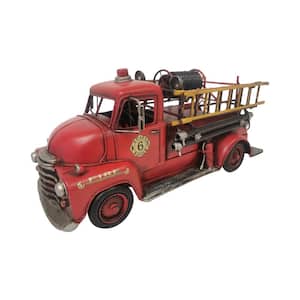 Red Color Fire Truck 15 in. x 5.25 in. x 6.5 in. in Metal Model