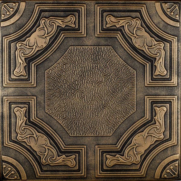 A La Maison Ceilings Evergreen Antique Brass 1.6 ft. x 1.6 ft. Decorative Foam Glue Up Ceiling Tile (21.6 sq. ft./Case)