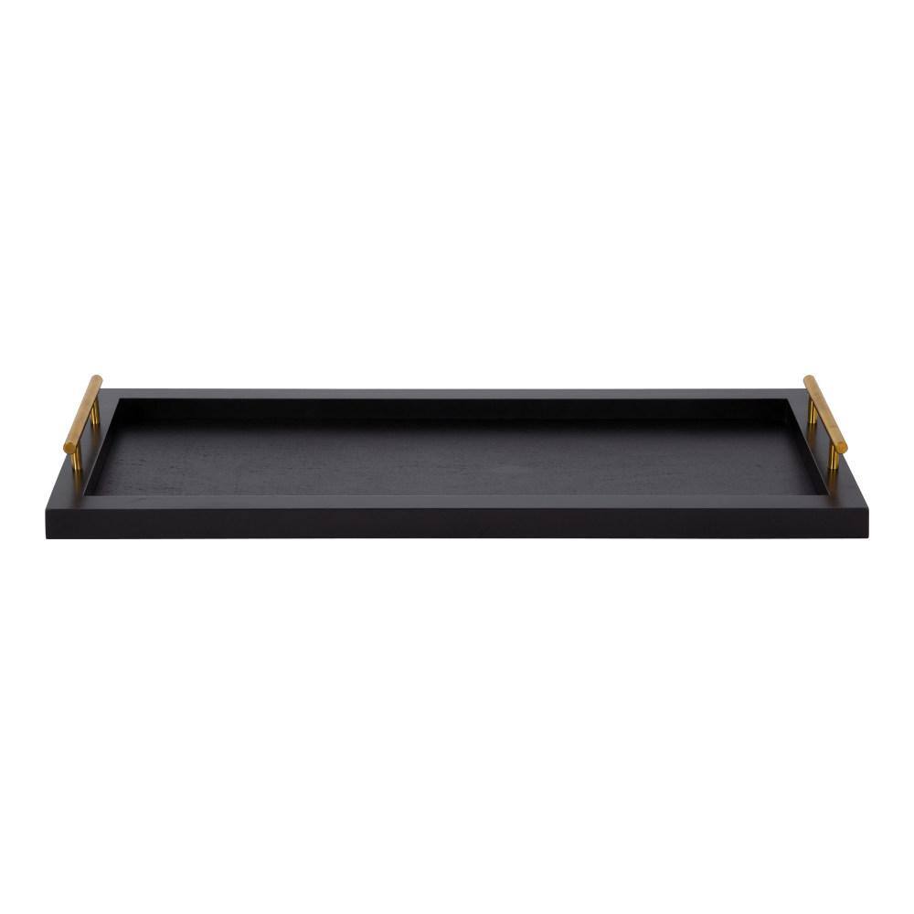 Elegant Black and Gold Rectangular Wooden Tray with Polished Handles, 24x10