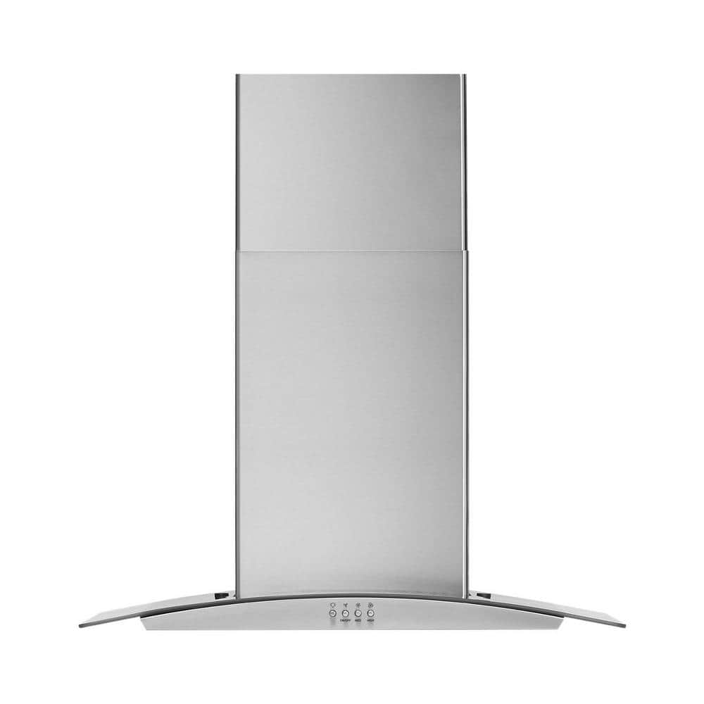 Whirlpool 30 in. 400 CFM Curved Glass Wall-Mount Canopy Range Hood with light in Stainless Steel, Silver