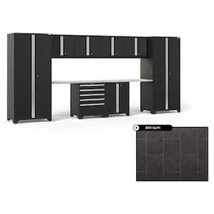 Pro Series 184 in. W x 84.75 in. H x 24 in. D Steel Cabinet Set in Black ( 10- Piece ) with 800 sqft Flooring Bundle