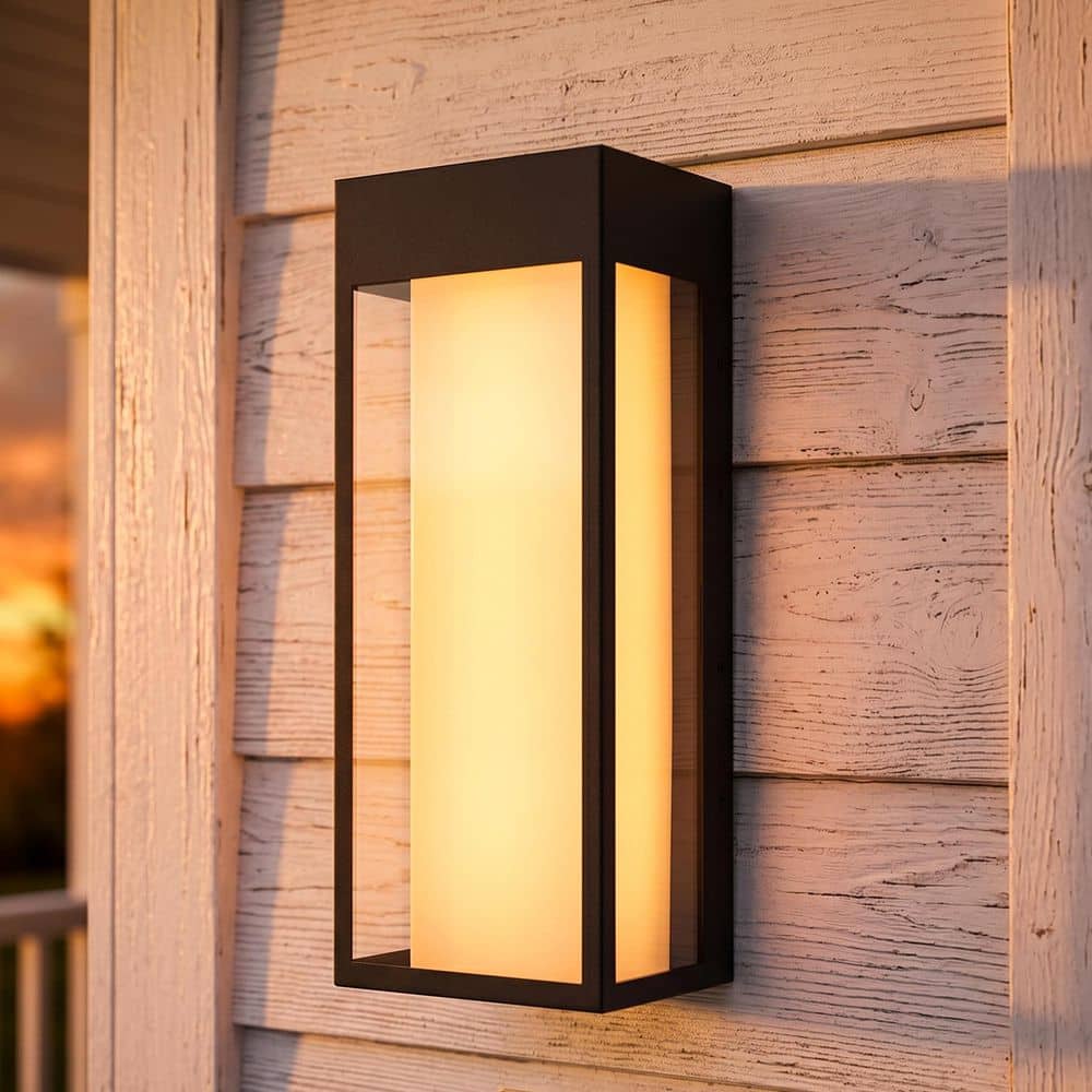 Modern 1-Light Black Dimmable LED Indoor Outdoor Wall Sconce Light with Glass Shade and Acrylic Diffuser price history on PriceWatchPro