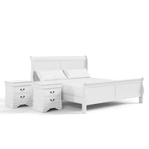 Burkhart 3 Piece White Wood King Bedroom Set with 2 Nightstands