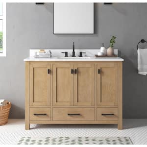Modero 49 in. W x 22 in. D x 35 in. H Single Sink Vanity Combo in Brushed Oak Finish with Cala White Engineered Top