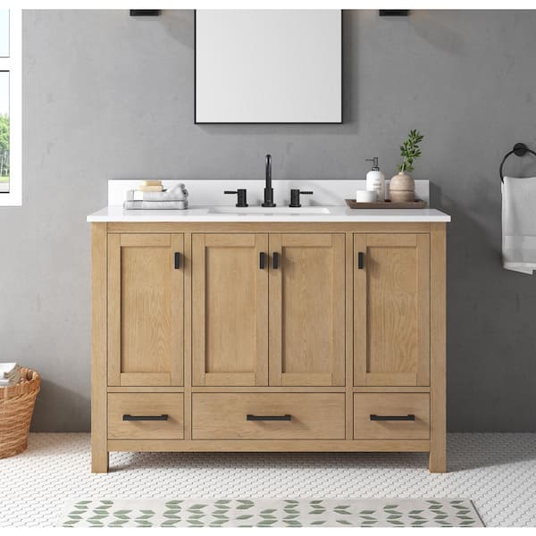 Avanity Modero 49 in. Single Sink Brushed Oak Bath Vanity with Cala White Engineered Stone Top