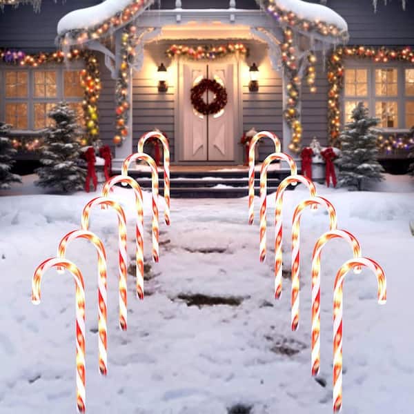 12 Piece Candy Cane Christmas Pathway Lights, 12 in. Christmas Stakes Lights