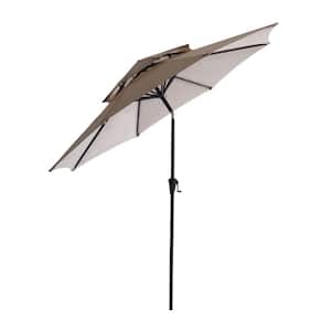 9 ft. Double Top Aluminum Market Tilt Patio Umbrella for Outdoor in Beige Solution Dyed Polyester