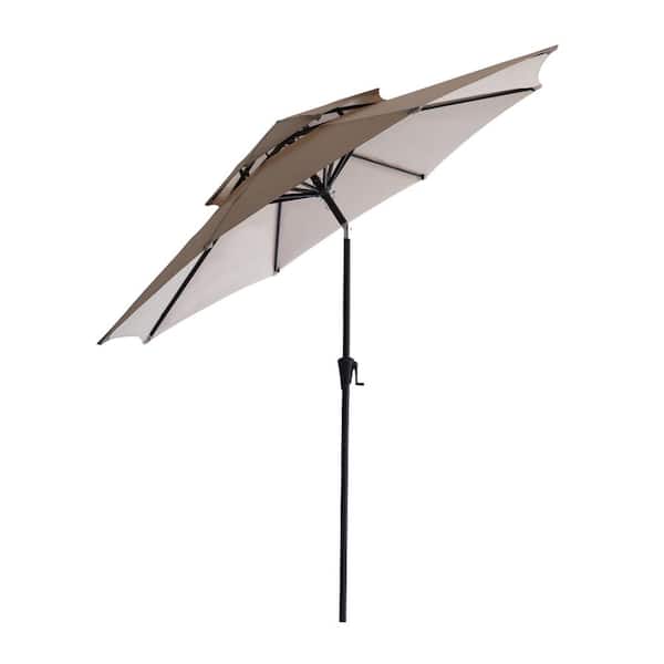 FLAME&SHADE 9 ft. Double Top Aluminum Market Tilt Patio Umbrella for Outdoor in Beige Solution Dyed Polyester