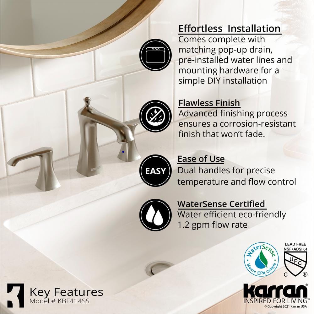 Woodburn Stainless Steel 2-Handle Widespread Bathroom Faucet