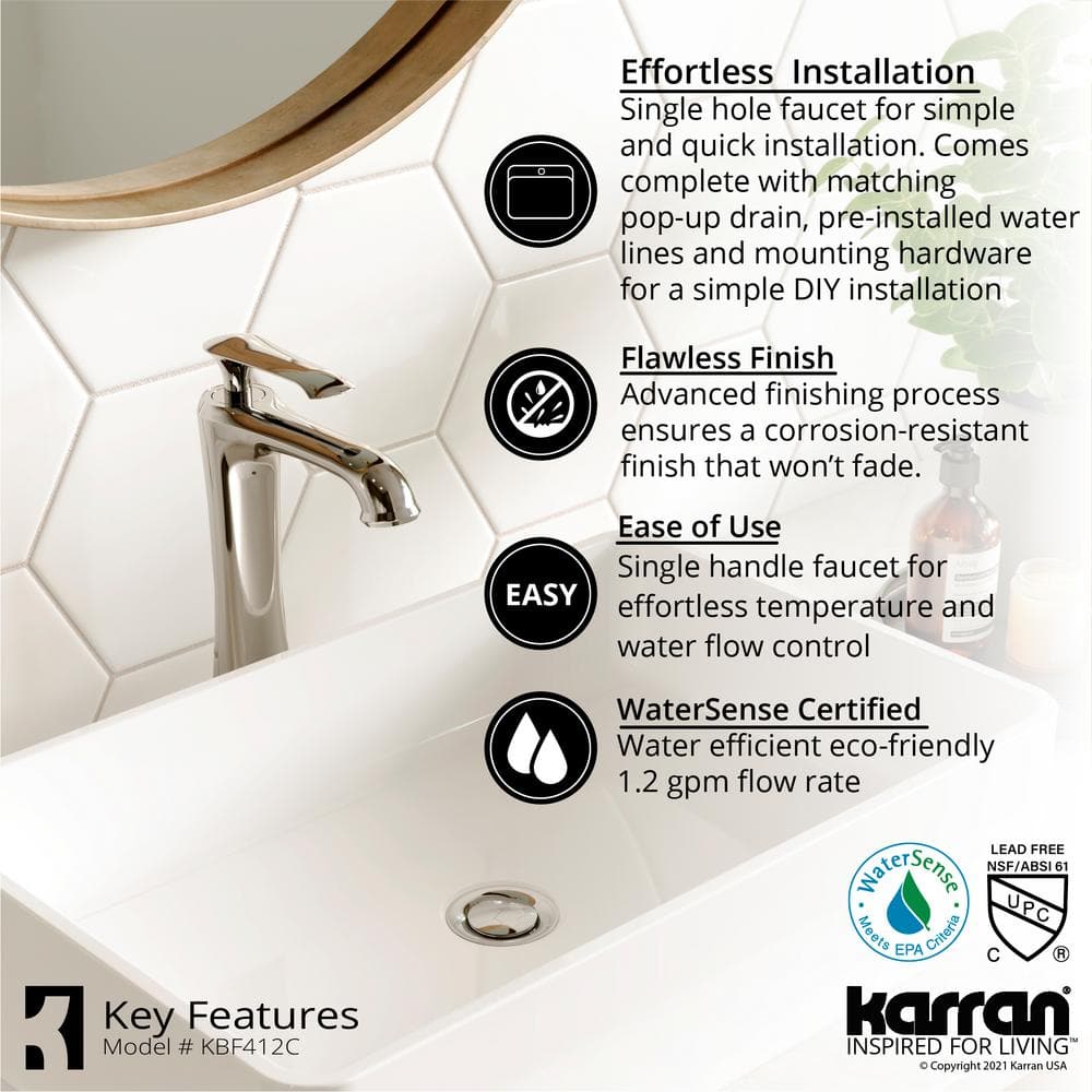 Chrome Single Handle Vessel Bathroom Faucet with Pop-Up Drain