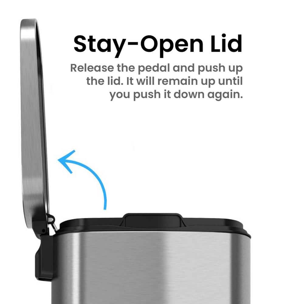 Brushed Stainless Steel 13 Gallon Step Trash Can with Odor Control