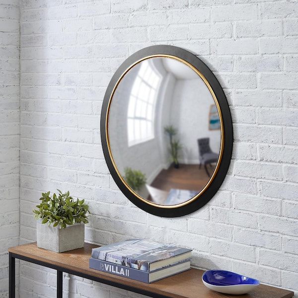 StyleWell Medium Round Black & Gold Convex Classic Accent Mirror (28 in.  Diameter) H5-MH-244 - The Home Depot