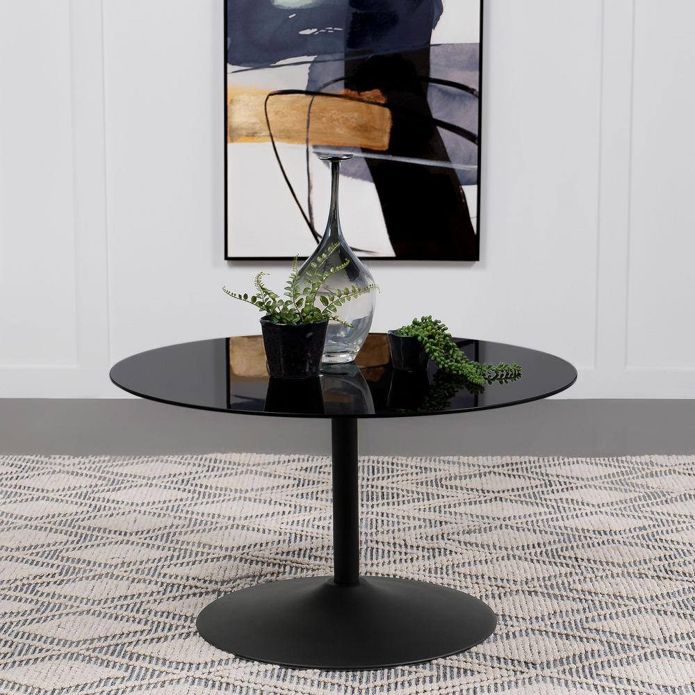 Ganso Round Black Metal Coffee Table with Glass Top