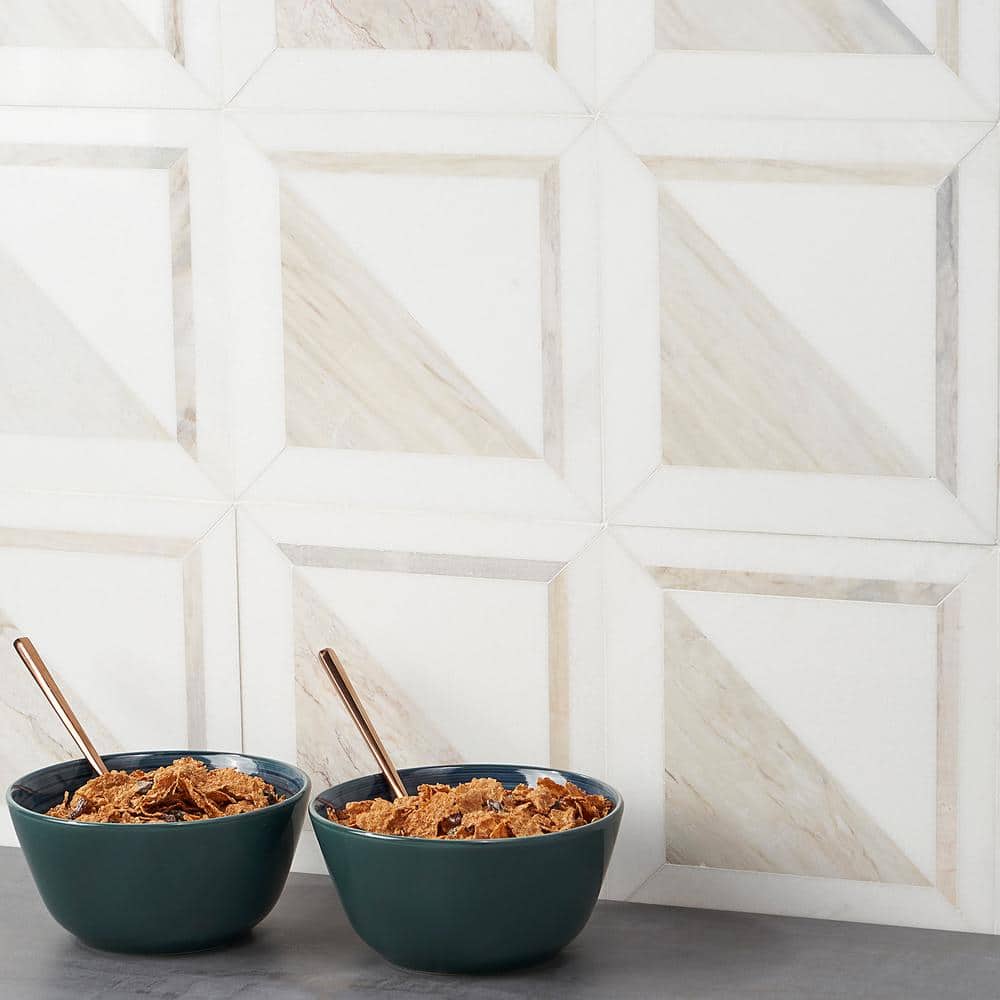 Beige and Cream 8.5" Porcelain Mosaic Tile with Marble Look