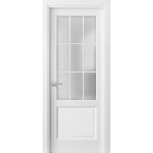 3309 42 in. x 96 in. Right-Hand/Inswing Solid Wood Frosted Glass White Single Prehung Interior Door with Hardware