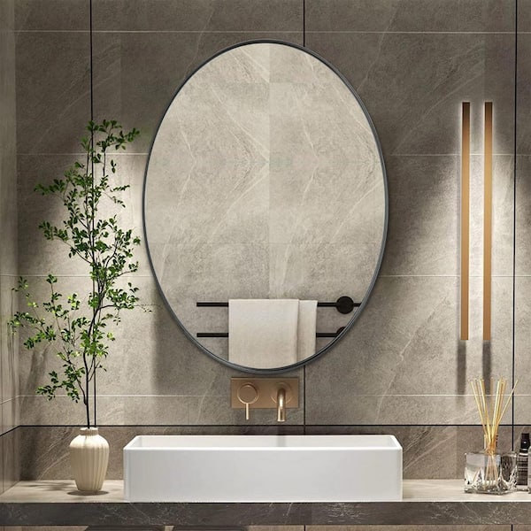 CLAVIE 20 in. W x 30 in. H Medium Oval Mirror Metal Framed Wall