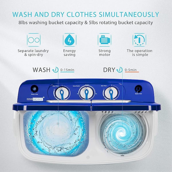 VIVOHOME 23.2 in. W 0.78 cu. ft. Portable 2 in 1 Twin Tub Mini Laundry  Washer with Drain Hose X002OFAU7X - The Home Depot