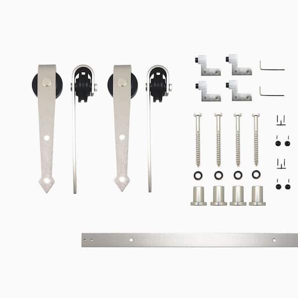 HOMACER 5.5 ft./66 in. Brushed Nickel Non-Bypass Sliding Barn Door Hardware Kit Arrow Design Roller for Double Doors
