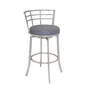 26 in. Gray Low Back Metal Adjustable Height Bar Chair with Faux leather Seat