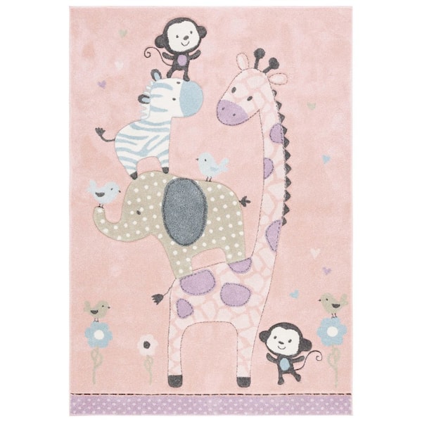 Carousel Kids 4 ft. x 6 ft. Blush Pink Animal Print Area Rug