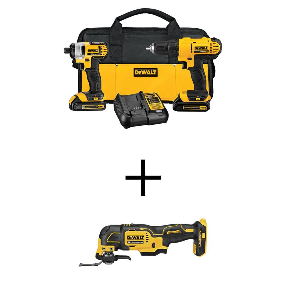 DEWALT 20V MAX Cordless Drill/Impact 2 Tool Combo Kit and Brushless Oscillating Multi Tool with (2) 1.3Ah Batteries and Charger