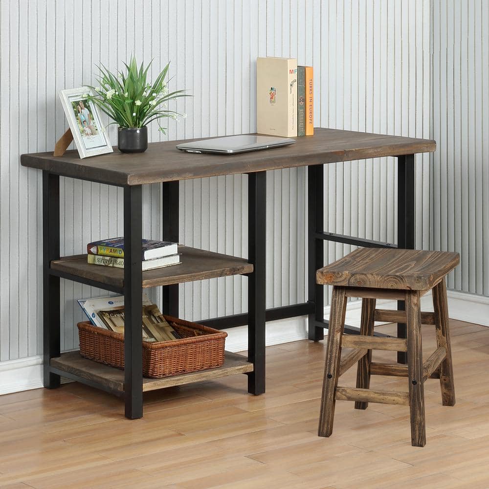 Pomona 48" Medium Brown Birch Wood Desk with Metal Legs
