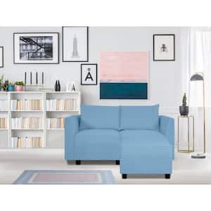 61.22 in. 1-Piece Robin Egg Blue Linen Contemporary Straight Arm Loveseat with Ottoman Living Room Set