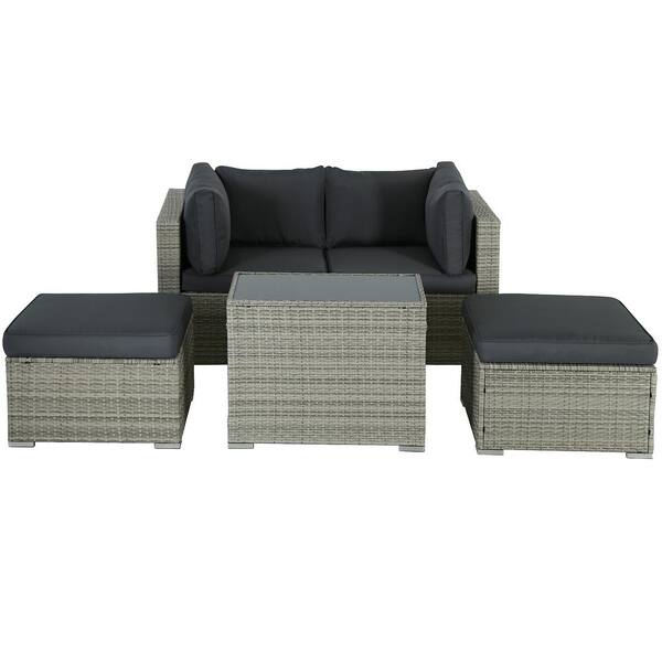 Zeus & Ruta Gray 5-Piece Wicker Outdoor Patio Conversation Sectional Sofa Seating Set with Gray Cushions