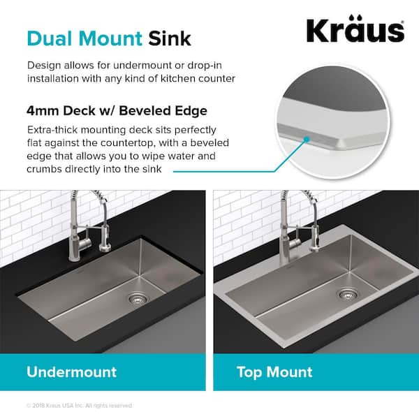 Kraus Standart Pro Drop In Stainless Steel 25 In 2 Hole Single Bowl Kitchen Sink Kht301 25 The Home Depot