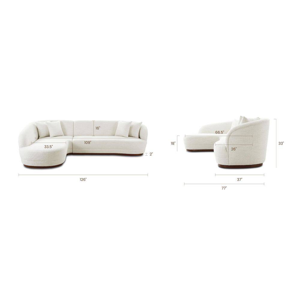 Cloud White Upholstered Left-Facing Chaise Sectional with Ottoman