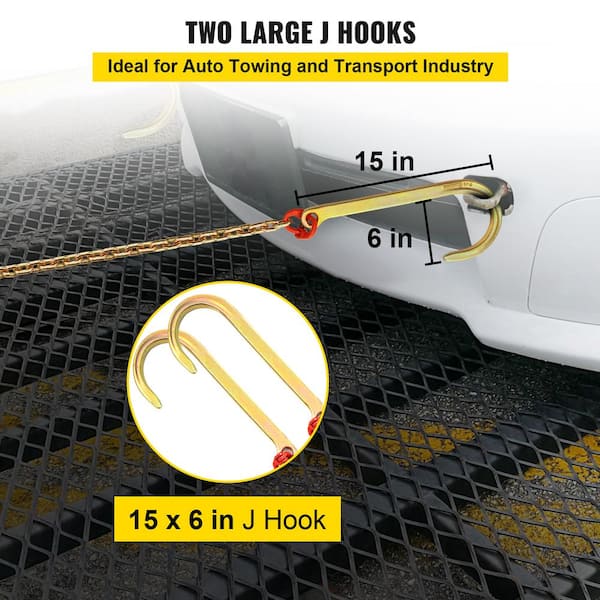 VEVOR 2PCS J Hook Bridle Tow Chain 10 ft. x 5/16 in. G80 Bridle Transport  Chain 9260 Lbs. Load with 2 G70 J Hooks for Trucks SZGLRTJ51610FT001V0 -  The Home Depot