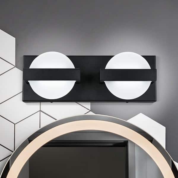 Henveton Nafissa 13.77 in. 2-Lights Matte Black LED Vanity Light 8-Watts 6000K Cool White Light Modern Over Mirror Light Bathroom