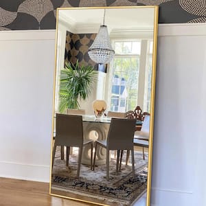 32 in. W x 71.2 in. H Oversized Modern Classic Rectangular Aluminum Frame Gold Full Length Floor Mirror Wall Mirror