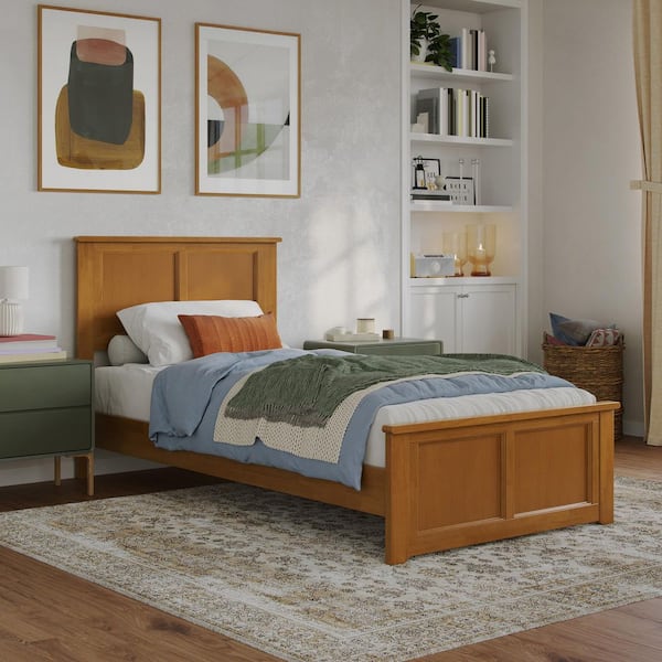 AFI Charlotte Light Toffee Natural Bronze Solid Wood Frame Twin XL Low Profile Platform Bed with Matching Footboard