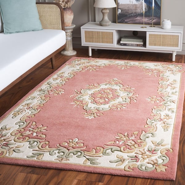 Aubusson 6 ft. x 6 ft. Square Pink/Ivory Traditional Medallion Area Rug