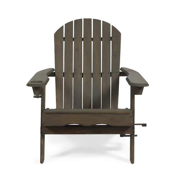 Zeus & Ruta Grey Outdoor Wood Adirondack Chair for Deck, Patio, or Poolside lounging, Set of 1