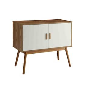 Olso 32 in. White/Natural Rectangle Wood Console Table with 2-Drawers